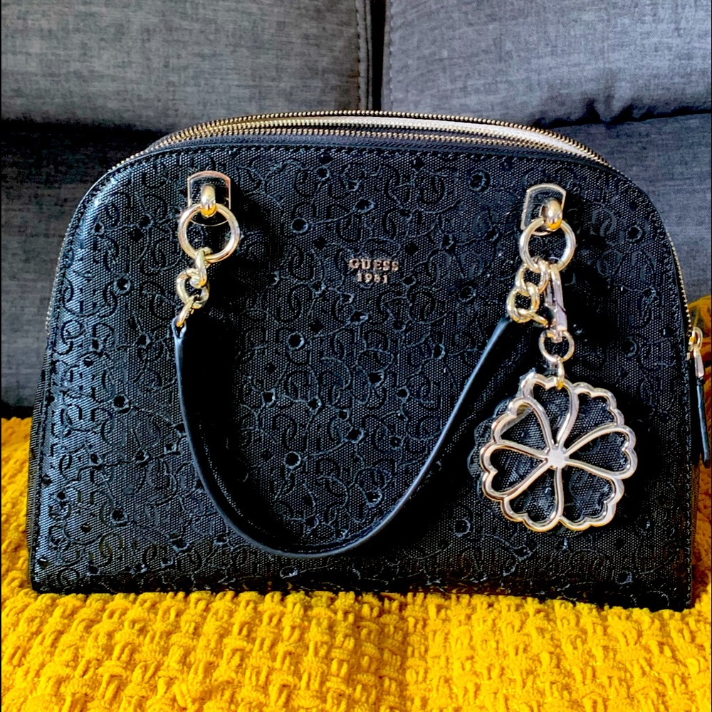 Guess Black Satchel with Gold Hardware